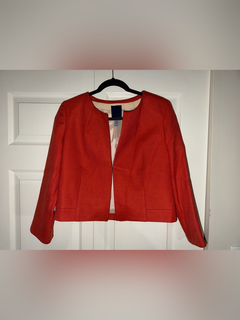 Pre-Loved J. Crew Coral/Burnt Orange Collarless Cropped Blazer Size 6